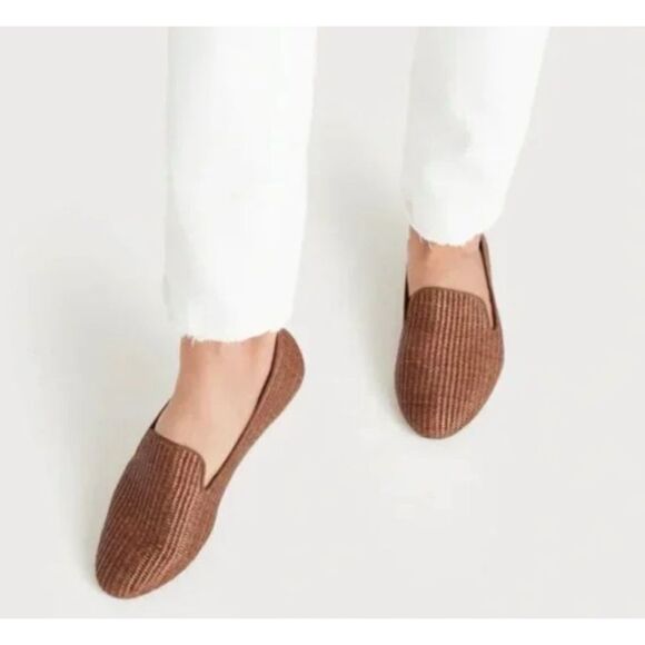 BIRDIES The Starling Walnut Raffia Brown Bohemian Woven Loafers Size 7.5 - Picture 1 of 7